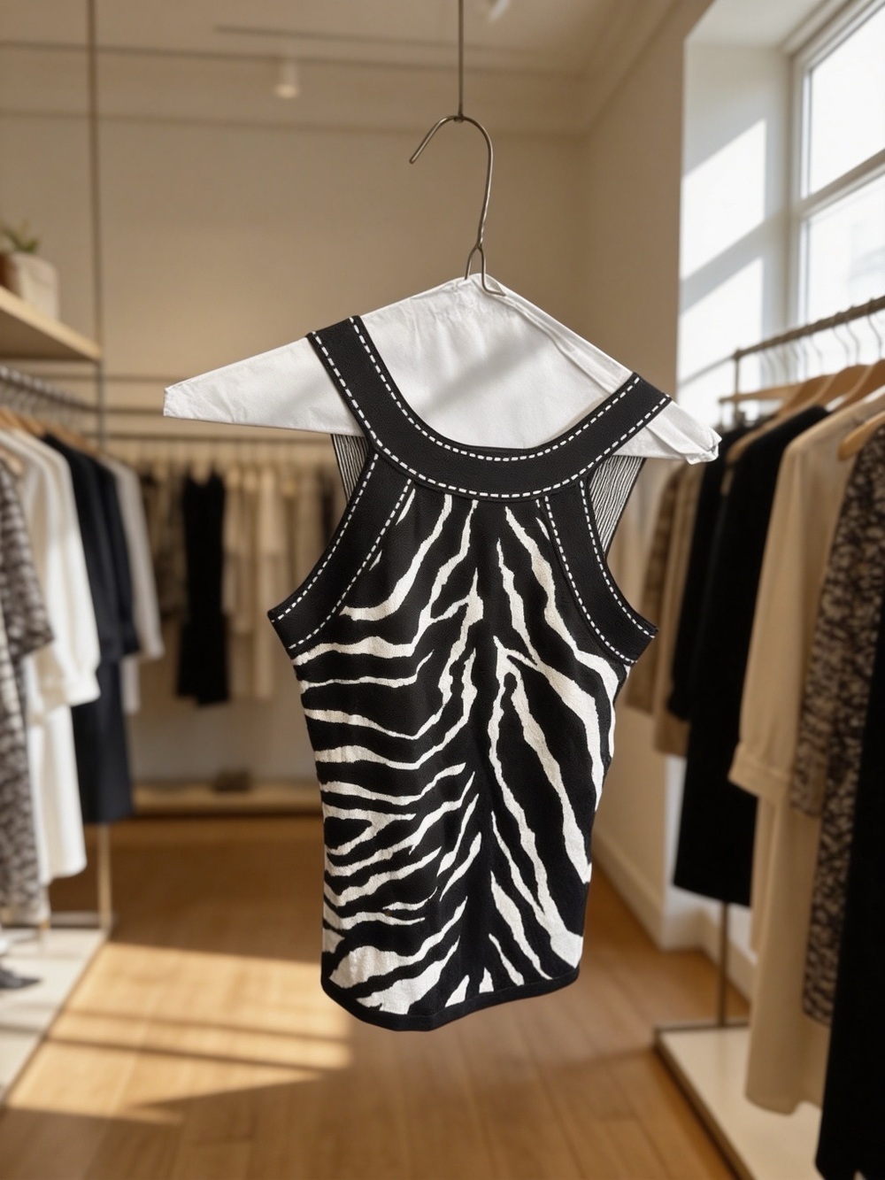 Cache Black and White Zebra Print Racerback Tank